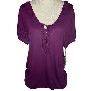 Converse NWT ONE STAR Women's XL Shirt Purple Rayon Ruffle Tie Button/Open front